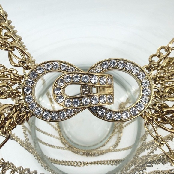 Heidi Daus Layered Waterfall Necklace Gold Tone Crystal Accent Statement Vintage - Picture 2 of 11